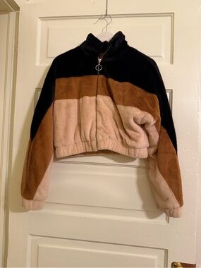 Forever 21 Black, Brown & Blush Fuzzy Cropped Jacket